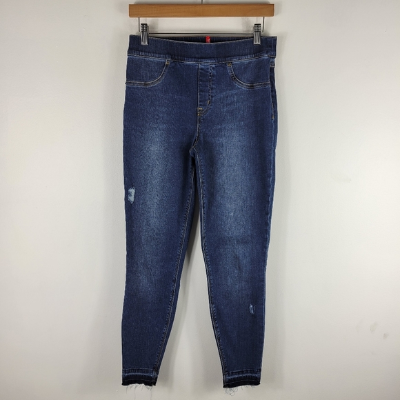 Spanx Distressed Ankle Skinny Pull On High Waist Released Raw Hem Jeans Jeggings - Picture 2 of 9